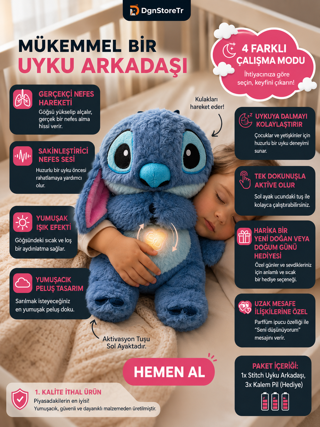 Nefes Alan Peluş Uyku Arkadaşı Stitch