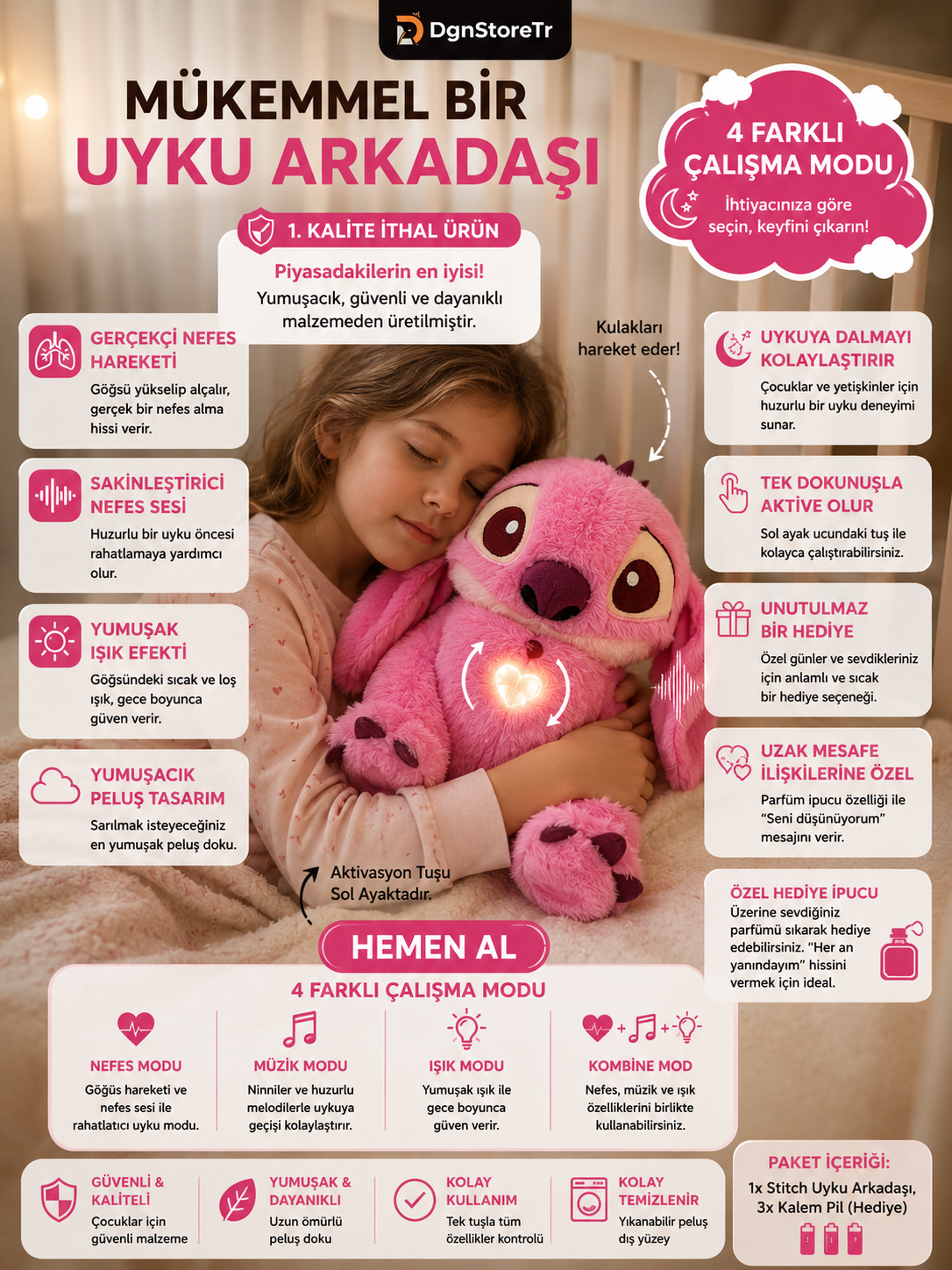 Nefes Alan Peluş Uyku Arkadaşı Stitch