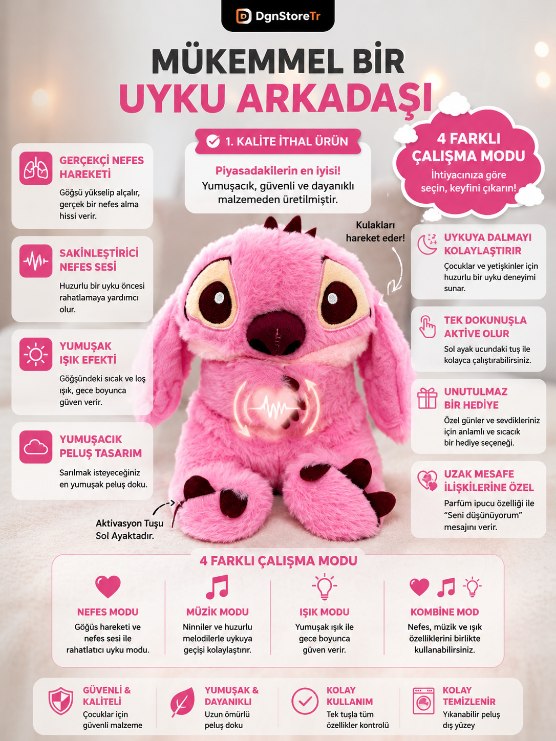 Nefes Alan Peluş Uyku Arkadaşı Stitch